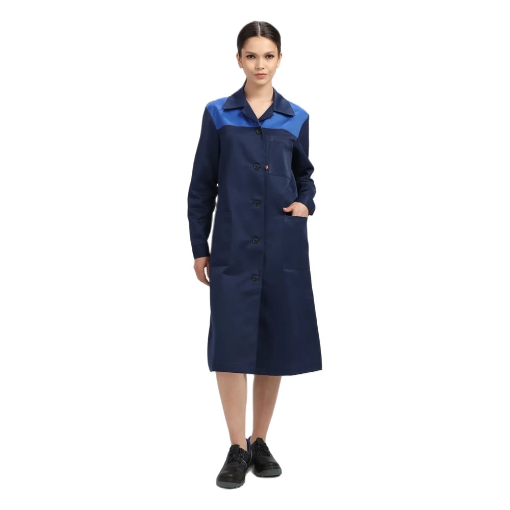 Халат рабочий женский Лигор, тёмно-синий с васильковым