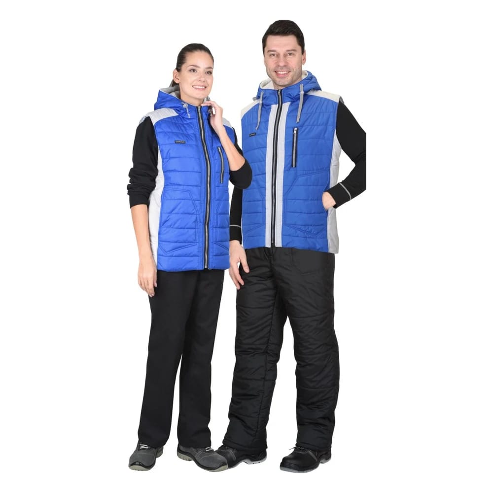 Жилет рабочий утеплённый с капюшоном Урбан, голубой