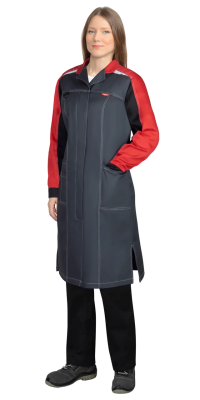 Халат женский Ирина, тёмно-серый со светло-серым и красным  - купить по привлекательной цене в интернет-магазине СпецСнабУрал.
