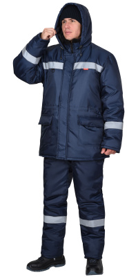 Куртка мужская зимняя Бригадир с капюшоном темно-синий с СОП - купить по привлекательной цене в интернет-магазине СпецСнабУрал.