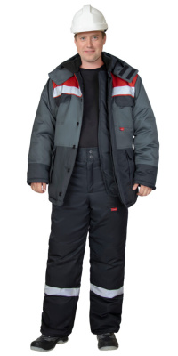 Костюм рабочий зимний Паритет-Росс, куртка и брюки, черный с т-серым, красным  - купить по привлекательной цене в интернет-магазине СпецСнабУрал.