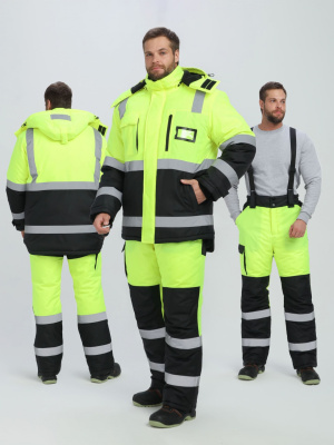 Костюм зимний сигнальный ProfLineSpecialist, куртка и брюки, лимонный с черным - купить по привлекательной цене в интернет-магазине СпецСнабУрал.