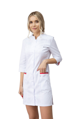 Халат медицинский женский Мила, белый, красный - купить по привлекательной цене в интернет-магазине СпецСнабУрал.