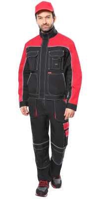 Костюм Агат куртка, брюки черный с красным пл. 260 г/кв.м. ВО отделка - купить по привлекательной цене в интернет-магазине СпецСнабУрал.