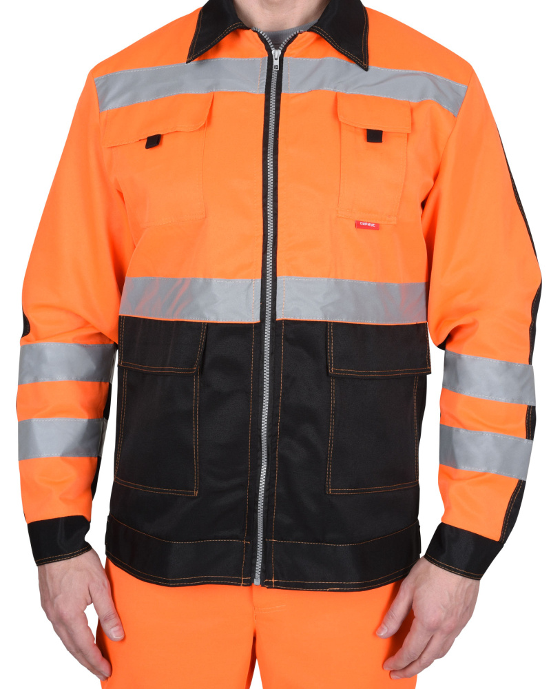 Костюм Магистраль-Люкс куртка, брюки оранжевый с чёрным и СОП (ЧЗ) - купить по привлекательной цене в интернет-магазине СпецСнабУрал.