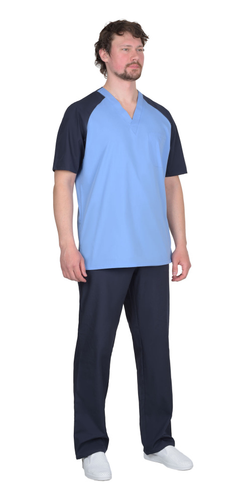 Костюм медицинский мужской Интерн, голубой, темно-синий - купить по привлекательной цене в интернет-магазине СпецСнабУрал.